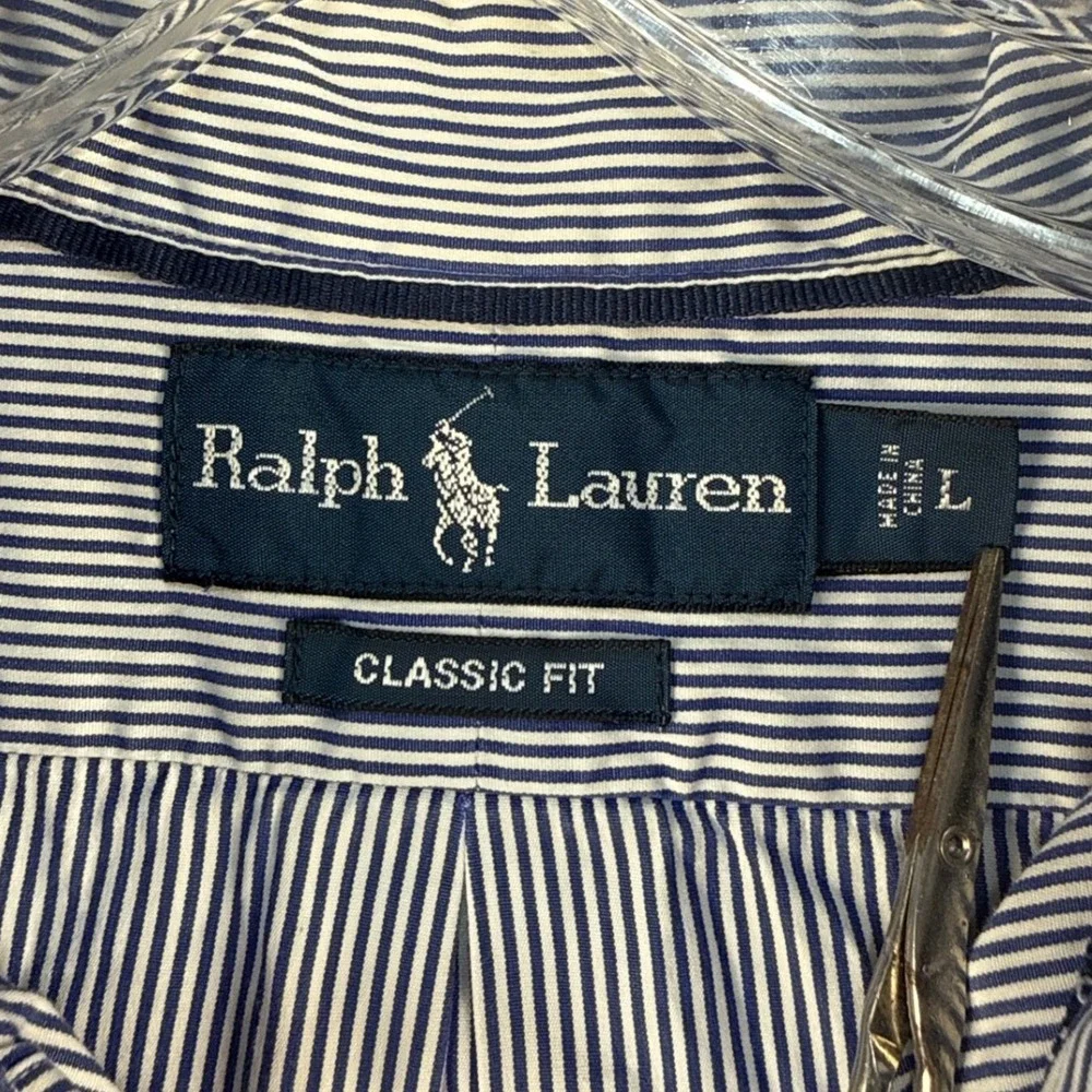 Ralph Lauren Mens Classic Fit Striped Button Down Shirt Blue White Large L